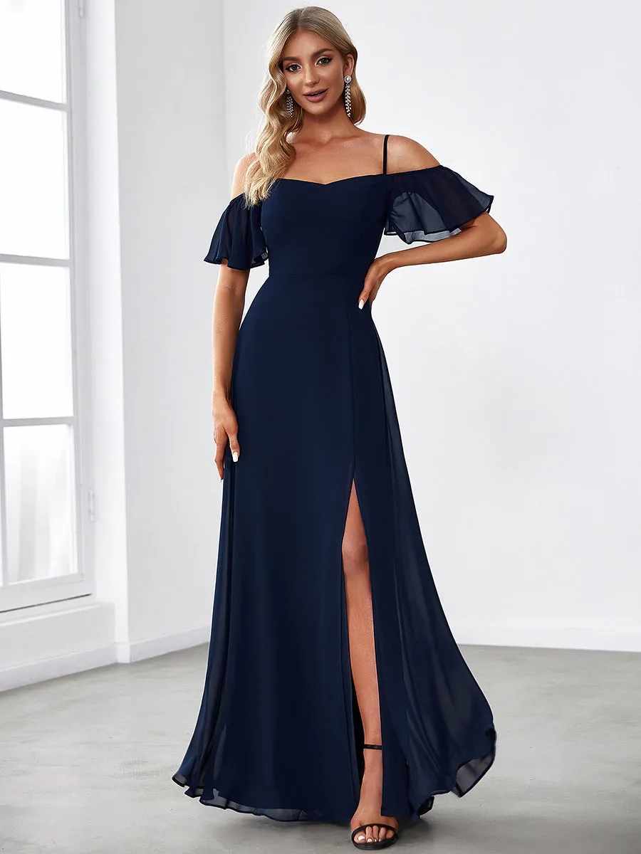 Custom Flattering Deep V Neck Flare Sleeves Wholesale Bridesmaid Dresses
